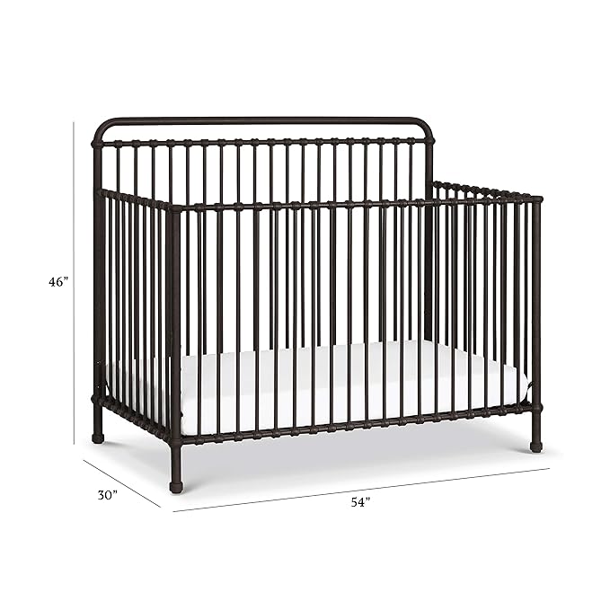 Namesake Winston 4-in-1 Metal Baby Crib Convertible to Toddler Bed & Daybed & Full-Size Bed - GREENGUARD Gold Certified - 4 Adjustable Mattress Heights - Conversion Kit Sold Separately - Vintage Iron