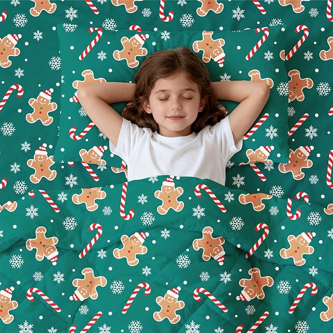 LONAVA Toddler Kids Comforter Set - 4 Pieces Toddler Bedding Sets for Boys Girls Children, Ultra Soft Microfiber Bed in A Bag with Flat Fitted Sheets, Gingerbread Man