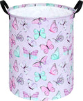 KUNRO Round Laundry Gift Basket Storage Hamper, Kids Toys and Clothes Storage Organizer Bins, Toy Shelf Basket with Handles for Room Decor (Purple Butterfly)