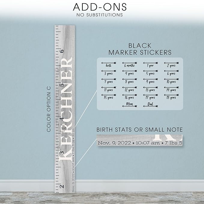 Wooden Kids Growth Height Chart Ruler for Boys and Girls Painted (The Kerchner) by Back40Life