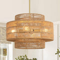 17.7”Boho Rattan Chandelier for Dining Room, 4-Light Hand Woven Pendant Light Fixture Farmhouse Rustic Ceiling Hanging for Kitchen Island Bedroom Living Room Nursery Foyer