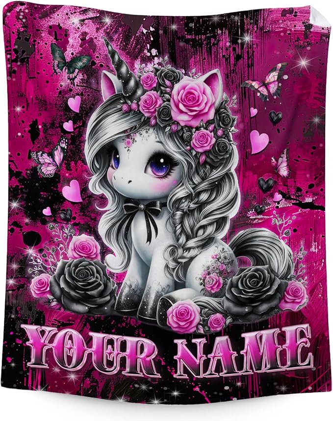 Personalized Throw Blanket Gifts - 40" x 50" Unicorn Blanket for Girls 4-6 - Soft Plush Gothic Throws Girls for Sofa, Couch