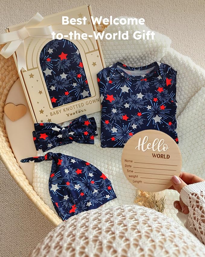 Yoofoss Baby Knotted Gowns 0-3 Months, Newborn Sleepers Hospital Coming Home Outfit for Photograph, Soft Breathable Comfort
