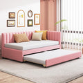 Harper & Bright Designs Upholstered Daybed with Trundle Twin Size Sofa Bed Frame No Box Spring Needed, Linen Fabric(Pink)