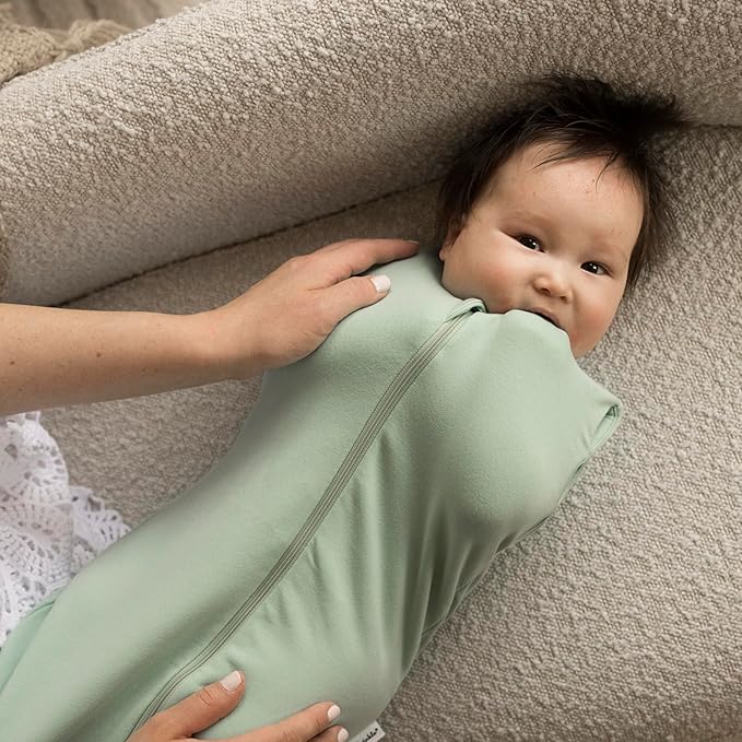 Tiny Twinkle Baby Sleep Sack 3-6 Months 1.0 TOG, Cotton & Elastane Wearable Blanket, Swaddle Transition Micro-Fleece, Machine Washable (Sage)