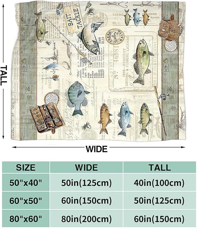 Tijuboni Fishing Throw Blanket Cabin Fishing Gifts for Men Boys Women Girls Adults Kids Soft Flannel Fleece Blanket for Couch Sofa Bed Home Decor 40"x50"