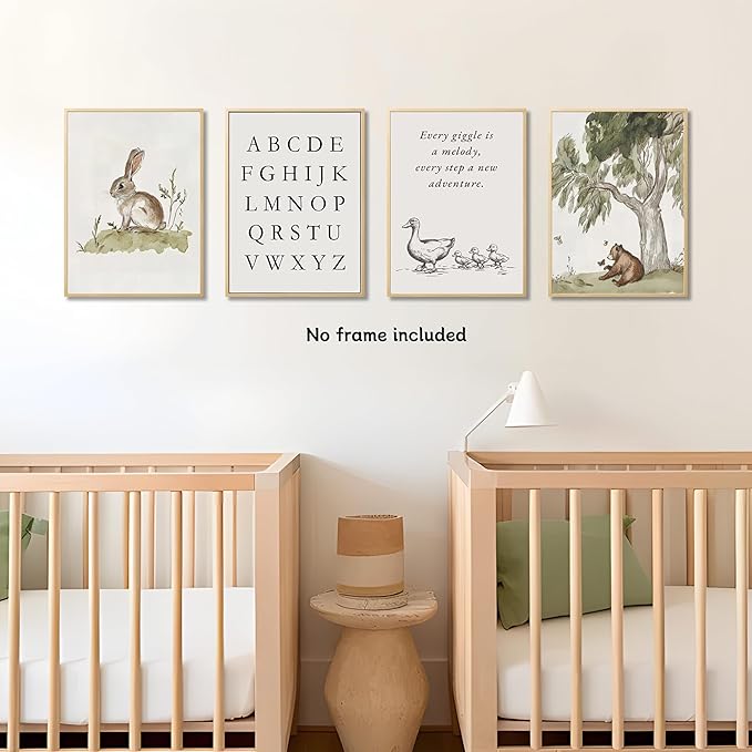 Kousne Nursery Gallery Wall Art Animal Canvas Prints Vintage Rustic Poster Set for Kids’ Room Decor Alphabet Inspirational Quotes Wall Art Neutral Baby Room Painting Unframed12x16 Inches