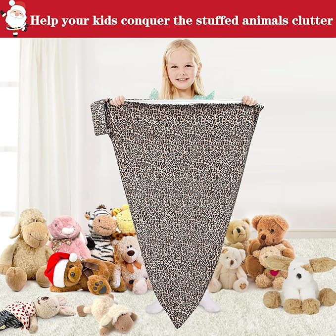 Jorbest Stuffed Animal Storage Bean Bag Chair Cover for Kids and Adults, Luxury Velvet Bean Bag Stuffed Animal Storage, Leopard Print Covers Only without Filling (200 L/52 Gal)