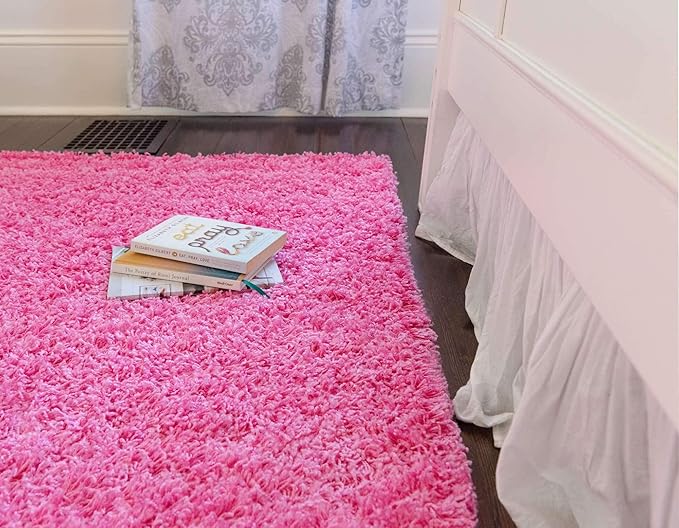 Unique Loom Solid Shag Collection Area Rug (8' x 10' Rectangle Taffy Pink)