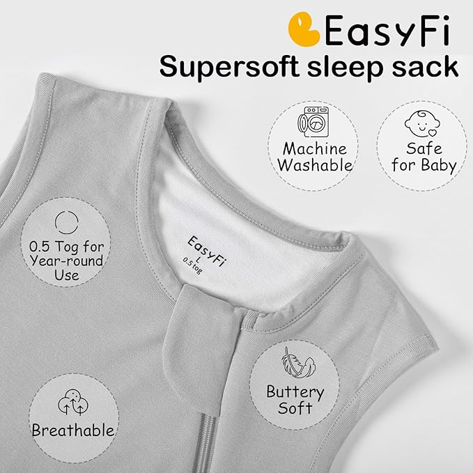 Supersoft Rayon Made from Bamboo Sleep Sack 6-12 Months 0.5 Tog Lightweight Toddler Sleep Sack Baby Wearable Blanket with 2-Way Zipper Summer Unisex Sleeping Bag for Babies (2 Pack) Pink & Gray