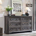 T4TREAM Farmhouse 6 Drawers Dresser for Bedroom, 54" Wide Wood Rustic Chest of Drawers with Natural Texture, Vintage Design, Storage Dressers Organizer for Bedroom, Living Room, Dark Rustic Oak