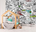 XMPMBM-Cartoon Hand-Painted Comics Nursery Room Fabric Wallpaper Kids Gaming Room Graffiti Bedroom Wall Mural-W 176" X H 113"（138 Square Foot）