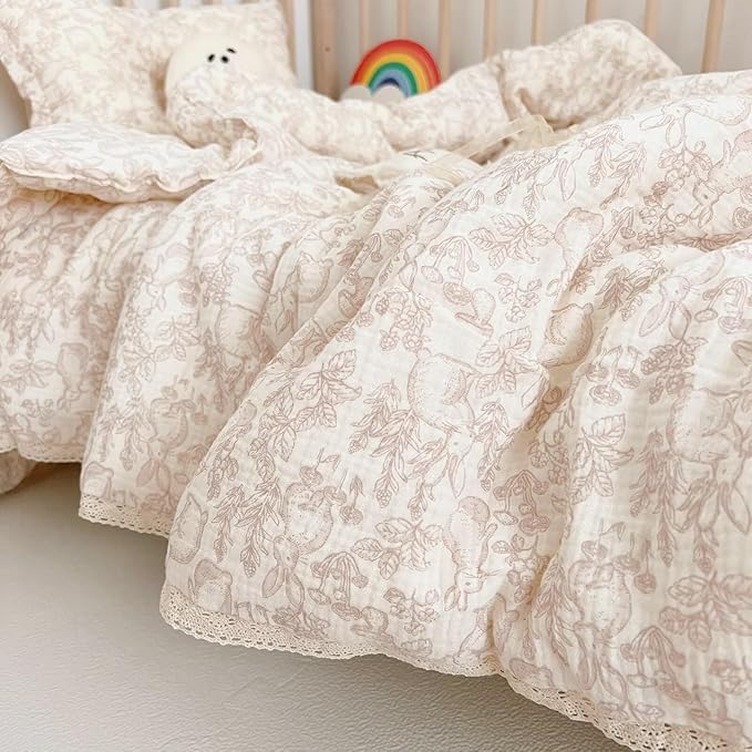 BuLuTu Muslin Toddler Blanket Rabbit Pattern, Soft Cotton Baby Toddler Quilted Blankets for Boys Girls Kids Comforter Lightweight Toddlers Nursery Bedding, Forest Pattern, 60"x78", No Pillow