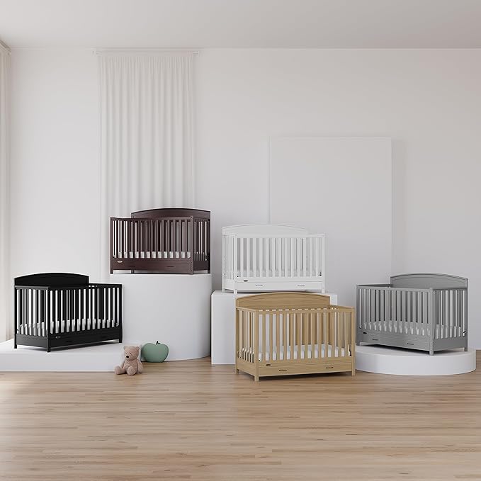 Graco Benton 5-in-1 Convertible Crib with Drawer (Pebble Gray) -Converts from Baby Crib to Toddler Bed, Daybed and Full-Size Bed,Fits Standard Full-Size Crib Mattress, Adjustable Mattress Support Base