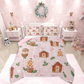 Feelyou Pink Christmas Comforter Set All Season Gingerbread Man Bedding Set with 2 Pillow Cases Christmas Pastry Microfiber Kids King Bedclothes Candy Cane Bedroom Decor Duvet Quilt Breathable Soft
