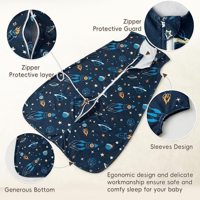 david's kids 3 Pack Warm Micro Fleece Baby Sleep Sack 6-12 Months, Soft Baby Wearable Blankets with 2-Way Zipper, Comfy Winter Sleeping Bags for Infant Newborn Boys Girls Neutral, Medium Size, Space