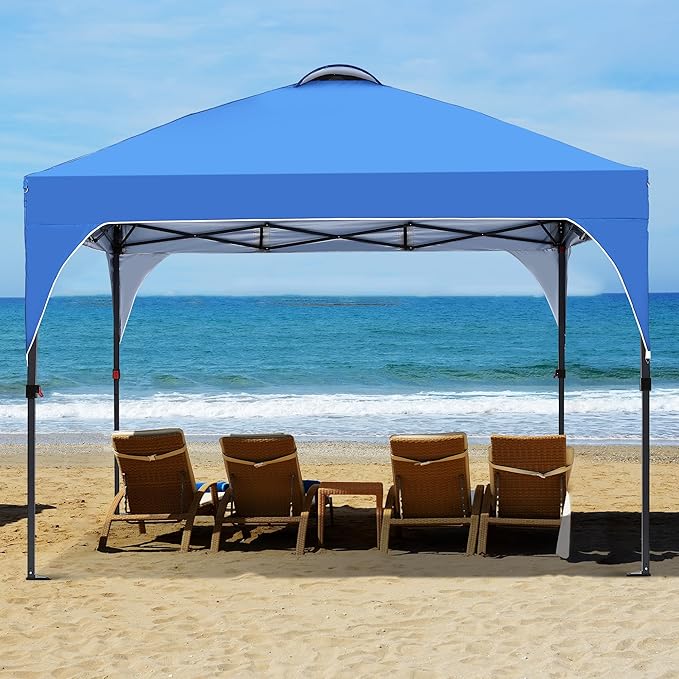 GDY 10x10 Pop Up Canopy Tent, Outdoor Gazebo with 4 Sandbags, Easy Up Canopy with 3 Adjustable Heights for Events, Parties, Camping, Blue.