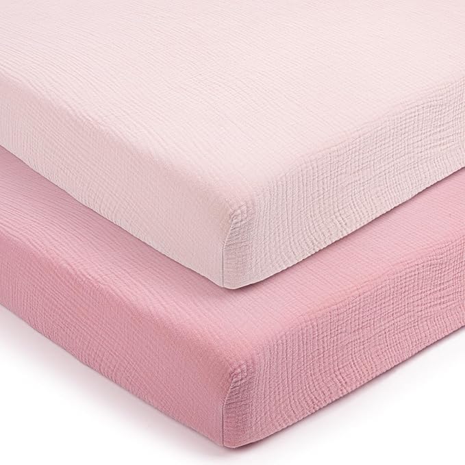 lulumoon Pack and Play Sheets for Girls: Soft Muslin Cotton for Playard Mattress - Stretchy Snug Fit for UPPAbaby Pack n Play