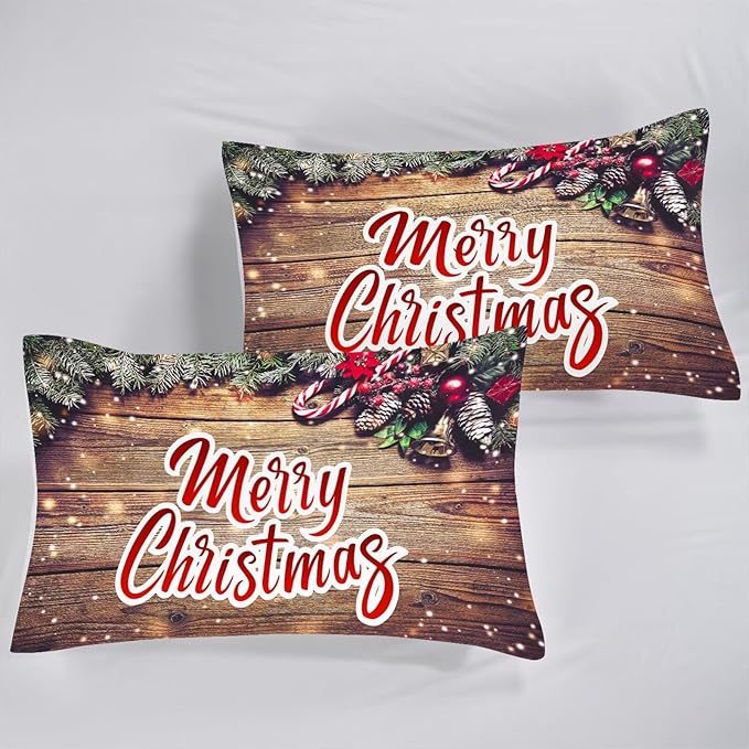 Christmas Comforter Set Queen: Christmas Wood Grain Bedding Sets Festival Gift Xmas for Girls Women Teens Bedroom Quilt Set 1 Comforter & 2 Pillowcases
