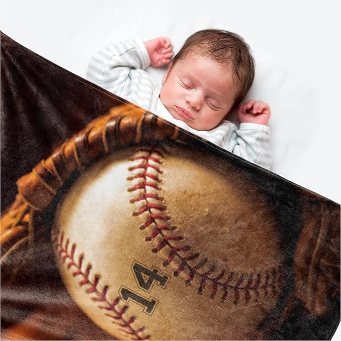 Custom Baby Soft Blanket: Personalized Bedding for Kids Softball Ball Throw Blankets - Perfect Newborn Gift Infant Swaddling Blanket with Name 50x60inch