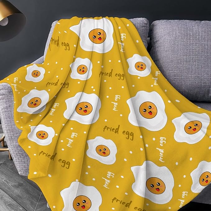 Thuswarm Cute Fried Eggs Kawaii Omelette Flannel Throw Blanket Warm Cozy Soft Cartoon Food Print Blankets for Bed Couch Sofa Room Decoration Gifts 80”×60” Large for Adult