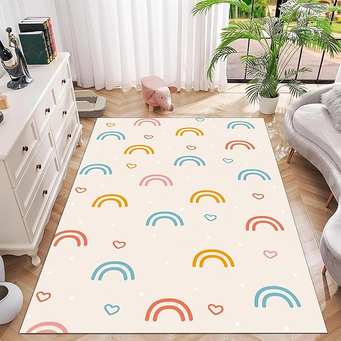 Children's Rainbow Carpet Living Room Floor Mats Soft Washable Anti-Slip 6x9ft