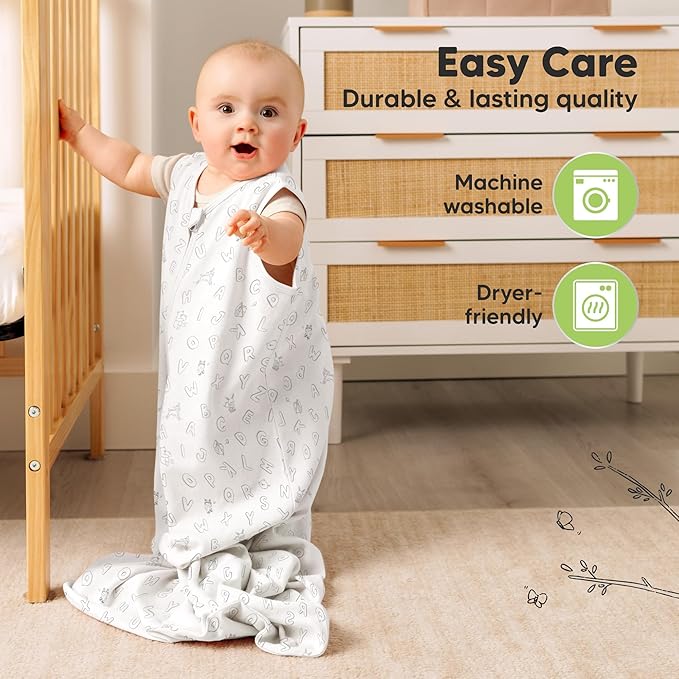 2-Pack Baby Sleep Sacks,Zipper Wearable Blanket-0.5TOG Organic Cotton,Lightweight, Soft Cozy Toddler Sleeping Sack 6-12 months, Easy to Wear Large Newborn Transition Swaddles Sleepsacks (ABC Land Sky)