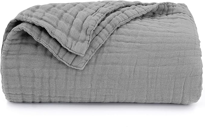 Love's cabin 6 Layer 100% Cotton Muslin Blanket, 60"x80" Twin Muslin Blanket for Couch Bed, Lightweight and Breathable Cotton Gauze for Adult, Medium Grey