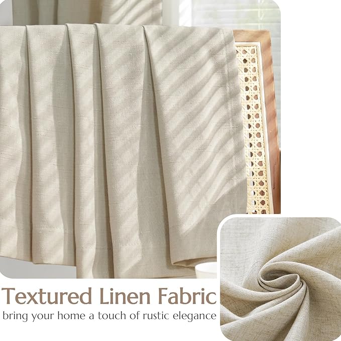 jinchan Oat Linen Blend Curtains for Living Room 84 Inch Length 2 Panels Curtains for Sliding Glass Doors, 50 Inch Wide Farmhouse Drapes with Rod Pocket Back Tab(50W x 84L, Oat)