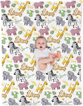 Custom Safari Animals Blanket Gift, Personalized Baby Blanket with Name, Soft Plush Flannel/Sherpa Fleece Throw Blankets for Toddler Kid Teen Boys Girls Color02