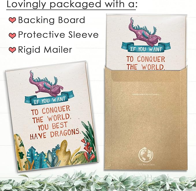 DREAM BIG PRINTABLES Dragon Art Prints (Set of 4) - Unframed - 11x14 | Wall Art for Home, Office, Kids Room, Bedroom, Classroom Decor