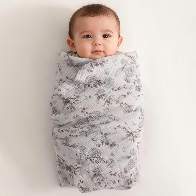 NTBAY 4 Layer Muslin Cotton Toddler Blanket, 42x60 Soft and Breathable Receiving for Newborns and Infants, Perfect for Crib, Stroller, Travel, Lightweight Nursery Blanket, Vintage Bloom