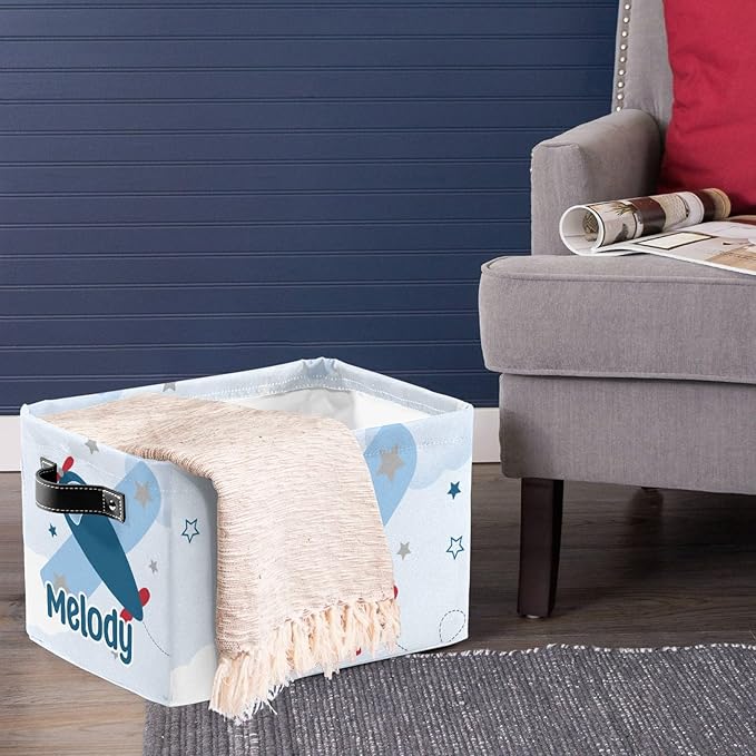Deven Star Airplane Personalized Large Storage Baskets for Organizing Shelves with Handle,Closet Decorative Storage Bins for Bathroom,Nursery,Home