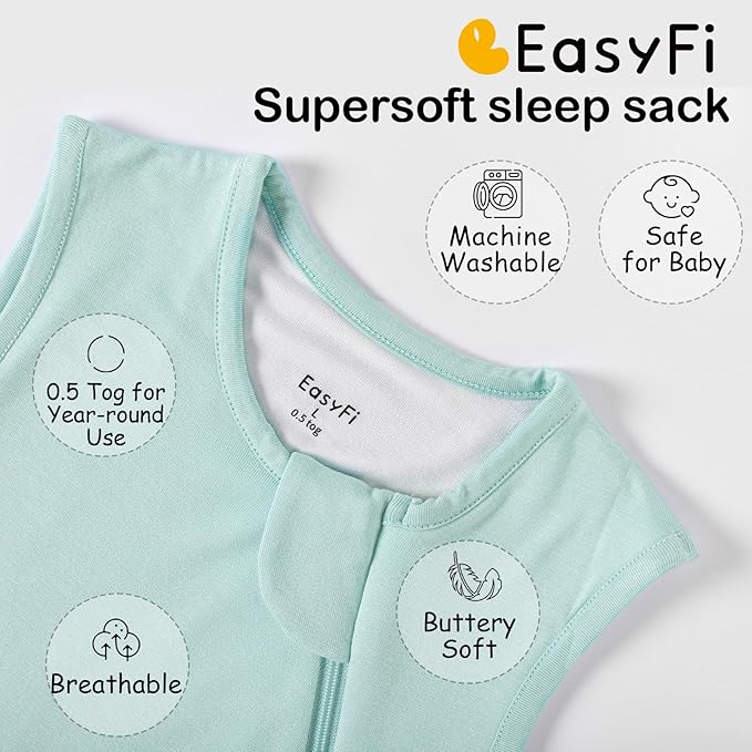 Supersoft Rayon Made from Bamboo Sleep Sack 3-6 Months Newborn Sleep Sack 0-3 Months 0.5 Tog Baby Wearable Blanket with 2-Way Zipper Summer Unisex Sleeping Bag for Babies (2 Pack) Green & Gray