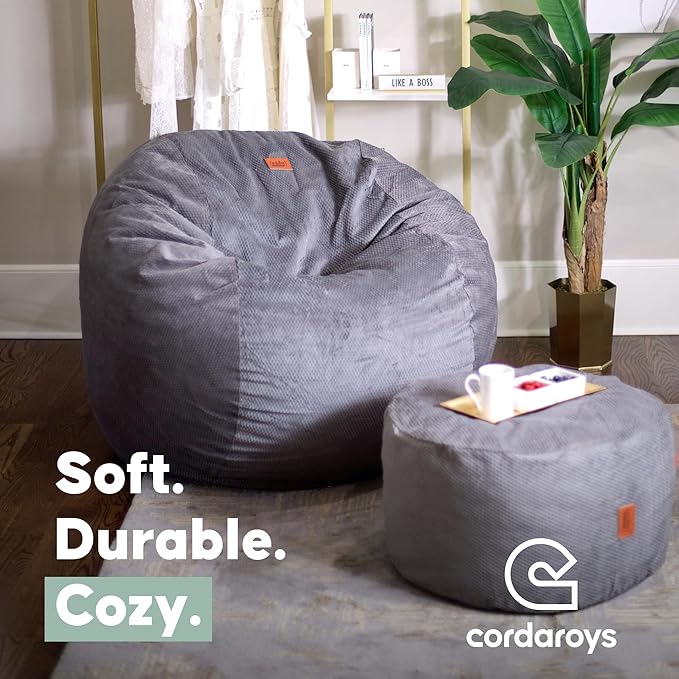 CordaRoy's Chenille Bean Bag-Convertible Bean Bag Chair-Machine-Washable Chenille Fabric Cover-for Basement,Living Room,Game Room,Dorm & More - Full Size - Charcoal | Made in The USA