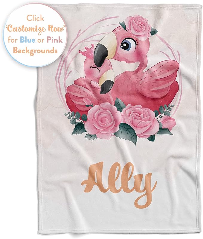 Personalized Baby Blankets with Name | Custom Flamingo Blanket for Baby Girls and Baby Boys | Unisex Warm Soft Fleece Swaddle Blanket Minky | (Flamingo, Fleece 30"x40")