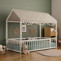 House Shape Twin Size Montessori House Bed Metal Floor Bed Twin Bedframe for Kids No Box Spring Needed, White