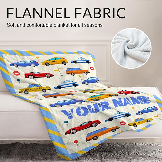 Personalized Throw Blanket Gift for Boys - 30" x 40" Inches Soft Cozy Car Blanket for Lap, Couch, Office - Blue Cartoon Throw for Girls Kids