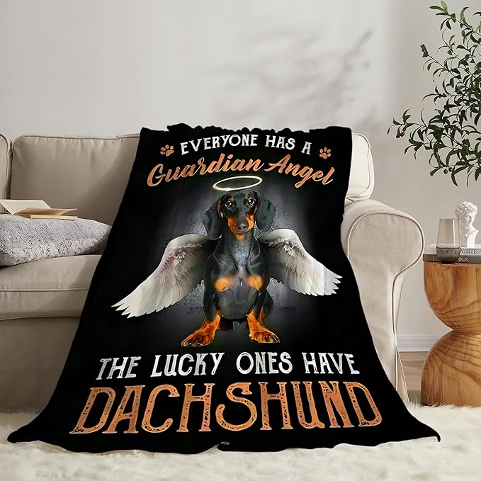 Dachshund Gifts and Decor - Cute Dog Throw Blanket for Girls, Women, Kids, Adults - Soft, Warm, Cozy Fleece Blanket for Couch, Sofa, Bed - 60"x50"