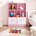 ivinta Toy Storage Organizer for Kids, 7-Cube Wooden Storage Cabinet with Collapsible Fabric Drawers for Children, 3-Tier Bookshelf for Playroom Nursery Bedroom Living Room (Pink)