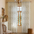 ENJOYBRIDAL Floral Curtains 63 Inch Length Boho Semi Sheer Drapes 2 Panels Bedroom Living Room Short Window Curtain Panels Farmhouse Rod Pocket French Country Vintage Cute Window Treatments