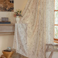 ENJOYBRIDAL Floral Curtains 63 Inch Long Farmhouse Semi Sheer Drapes Bird Patterned Short Rod Pocket 2 Panel Sets Window Curtains Boho Bedroom Living Room Botanical Decor Tassel Window Treatment