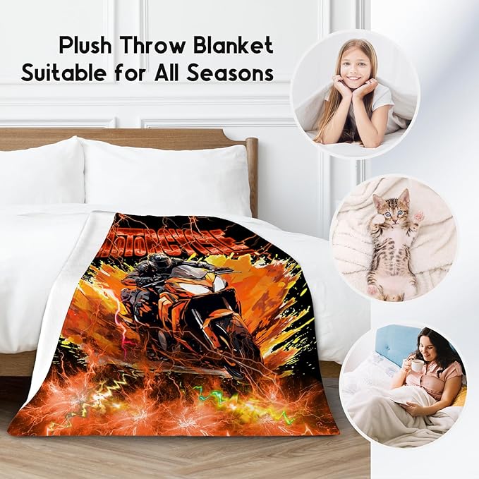 Blanket for Boys Motorcycle Blankets Gifts for Car Lovers, 30"x40" Warm Cozy Flannel Throw for Couch Sofa
