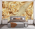 Golden Jewelry Diamond Rose Butterfly Wall Mural Wallpaper for Bedroom 137" x 100"