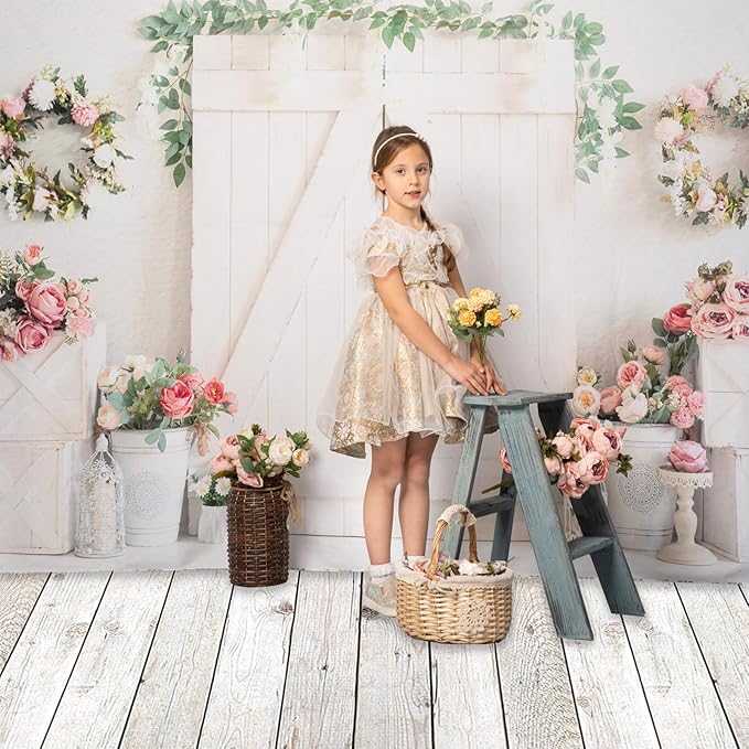 Kate White Wood Floor Wall Backdrop Photography Floor Mats Rubber Flooring Mat Newborn Photography Props for Professional Photographers Studio 8x5ft