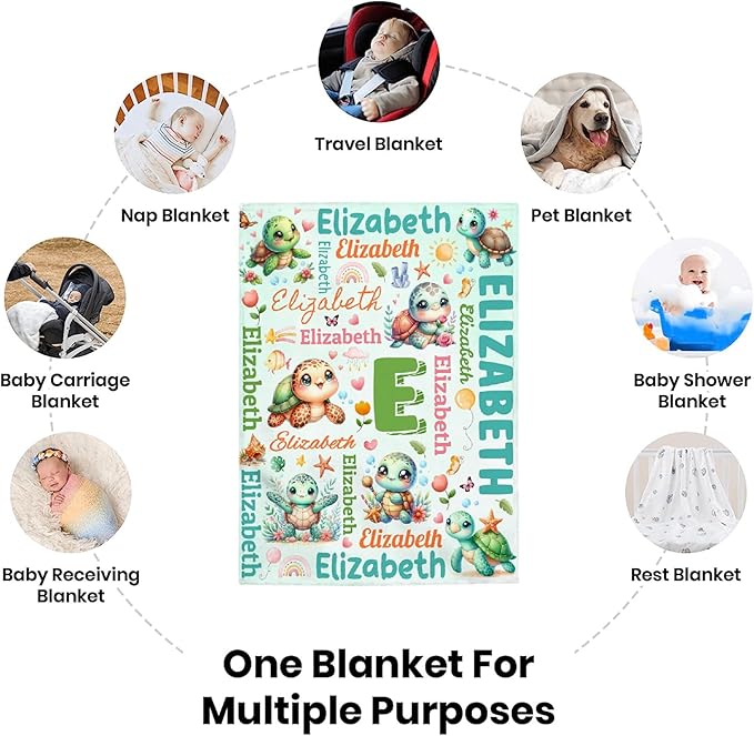 Personalized Custom Cute Turtle Preschool Blanket Gifts for Baby Toddler Kids Boys Girls - Customized Cute Turtle Super Soft Lightweight Flannel Sheets Decor for Crib Nap Couch - 30"x40" for Baby/Pets