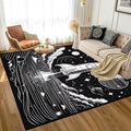 5' x 7' Space Rocket Rug for Kids Bedroom Black Stars Rugs Galaxy Carpet Planet Printed Throw Rugs for Boys Children Living Room,150x210cm
