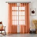 Burnt Orange Curtains Sheer 96 Inches Long, Rustic Linen Look Textured Light Filtering Drapes Decor, Western Boho Transparent Window Treatments, Pinch Pleat Curtain with Hooks