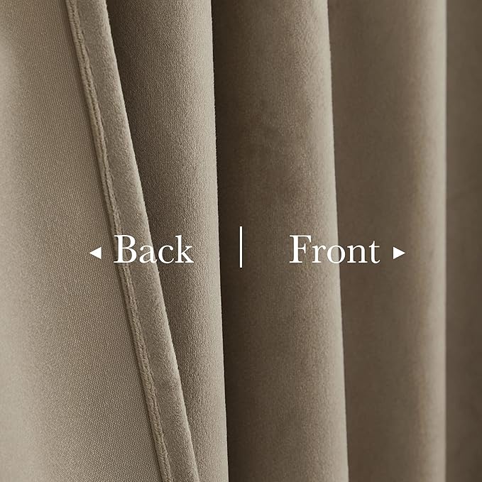 StangH Camel Beige Velvet Curtains 132 inches Long High Ceiling Tall Curtains Back Tab Thermal Insulated Window Door Drapes for Living Dining Room Office, W52 x L132, 2 Panels