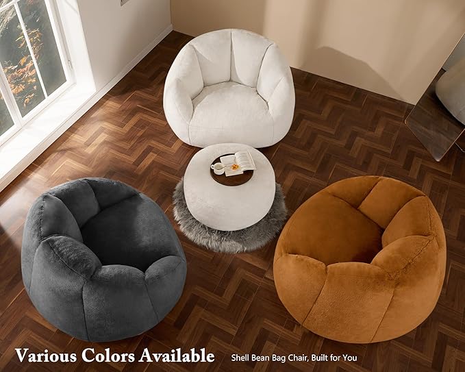 Giant Bean Bag Swivel Chair for Adults with Ottoman - Comfy Plush Round Shell Soft Accent Chaise Lounge Indoor Chair, Oversized Cozy Floor Sofa for Living Room Game Rooms, Orange